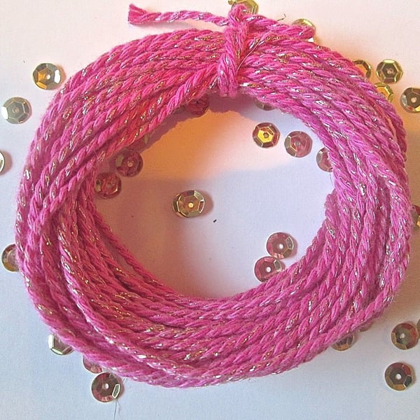 10 metres of Fuchsia Pink and gold SPARKLE Cotton Bakers twine