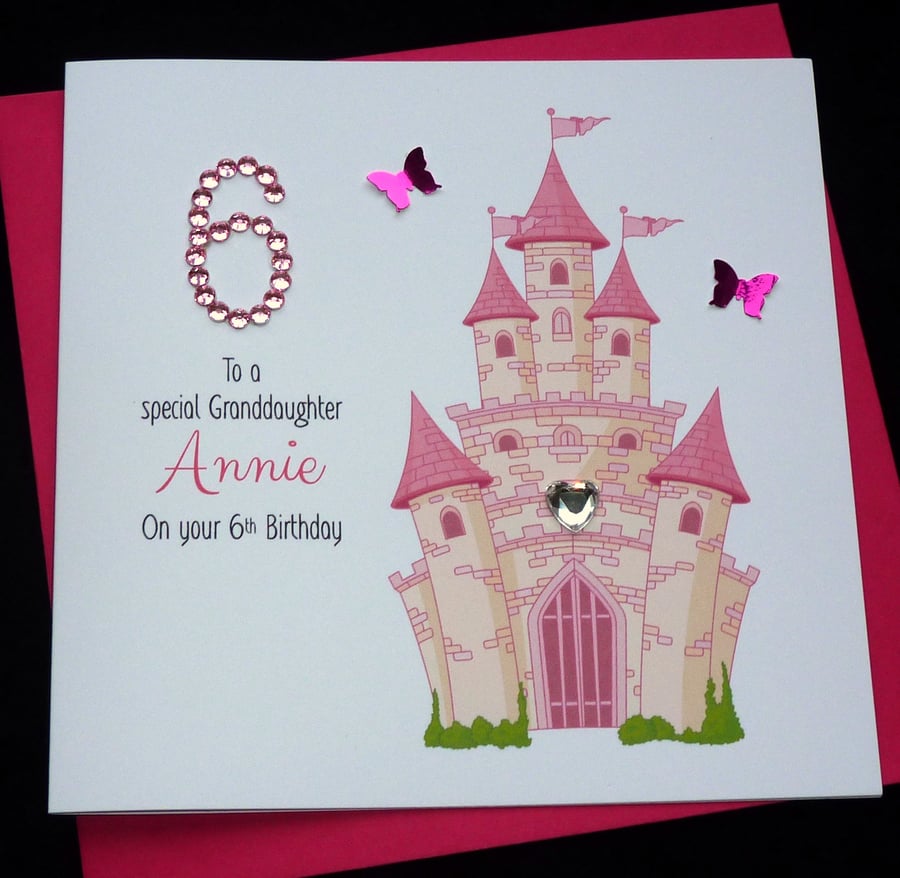 Handmade Personalised Pink Fairy Castle Birthday Card