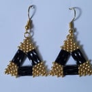 Black Gold Geometric Earrings Handmade Beaded Dangle Statement Boho