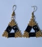 Black Gold Geometric Earrings Handmade Beaded Dangle Statement Boho