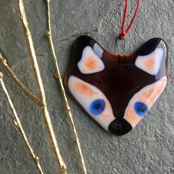 Fused glass fox cub Christmas Tree Decoration, hanging decoration, (one piece)
