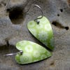 Green printed flower heart earrings