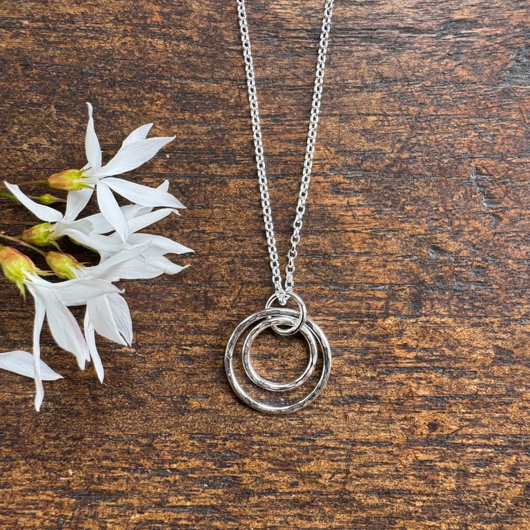 Double hoop circle pendant - recycled sterling silver