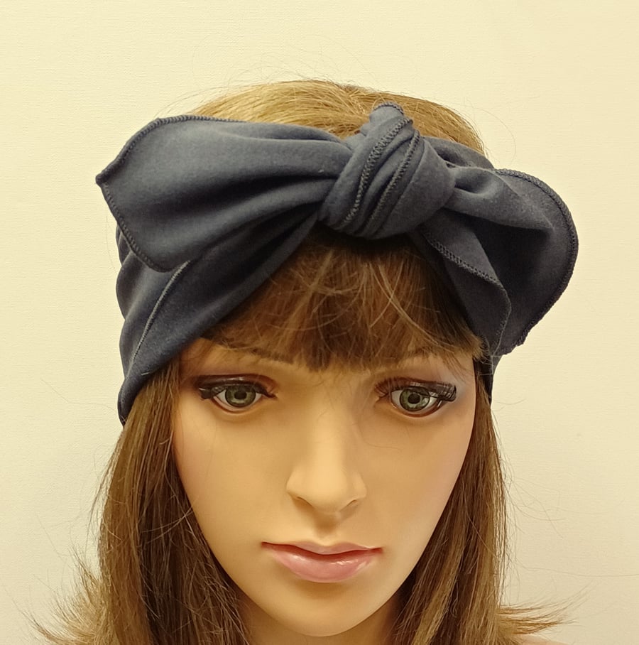 Extra wide dark grey headband self tie head scarf rockabily head scarf hair wrap