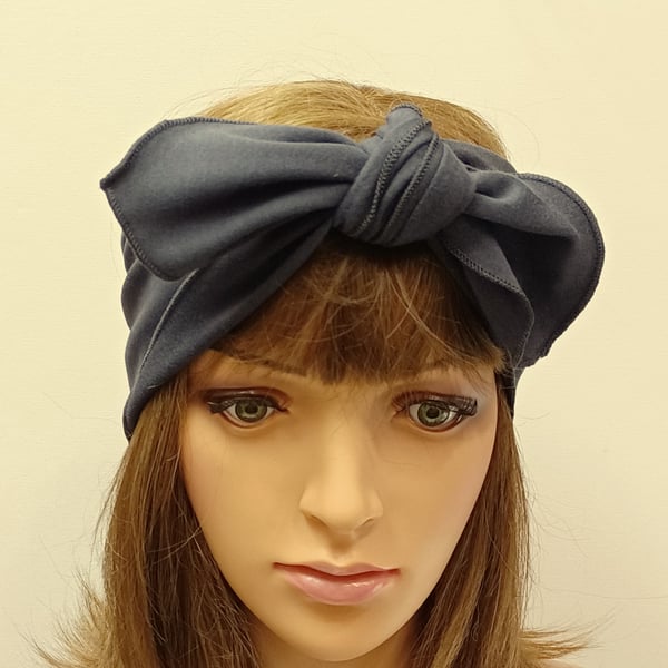 Extra wide dark grey headband self tie head scarf rockabily head scarf hair wrap
