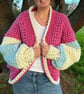Handmade Crochet Chunky Cardigan with Balloon Sleeves Large