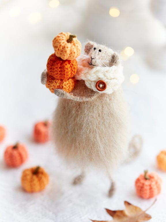 Mouse with pumpkins, Autumn home decoration