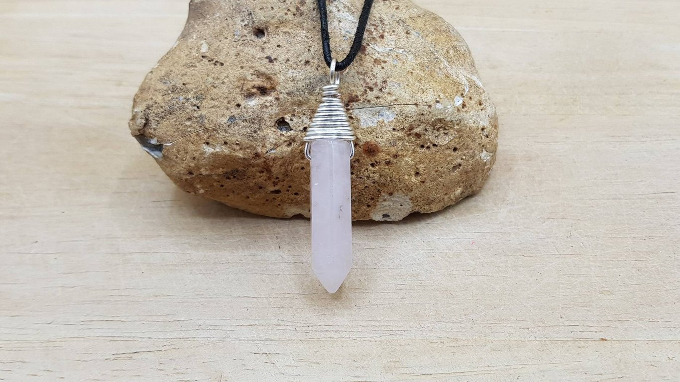 Rose quartz pendant. Reiki jewelry. January Birthstone. 5th anniversary gemstone