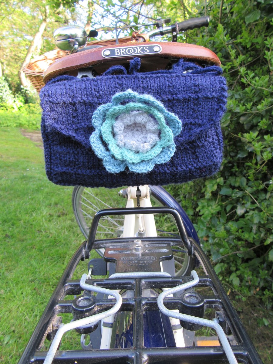 Hand knitted ladies saddle tool bag - navy blue