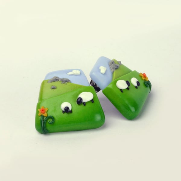 Welsh Landscape stud earrings with Sheep