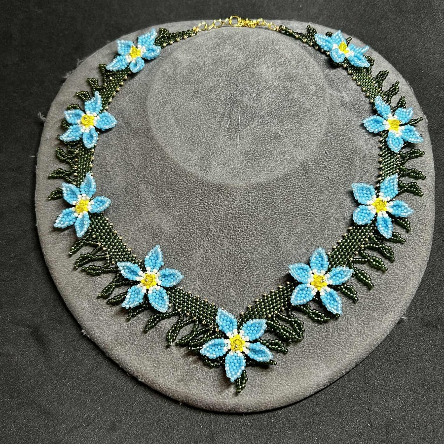 Forget Me Not Seed Bead Necklace Handmade