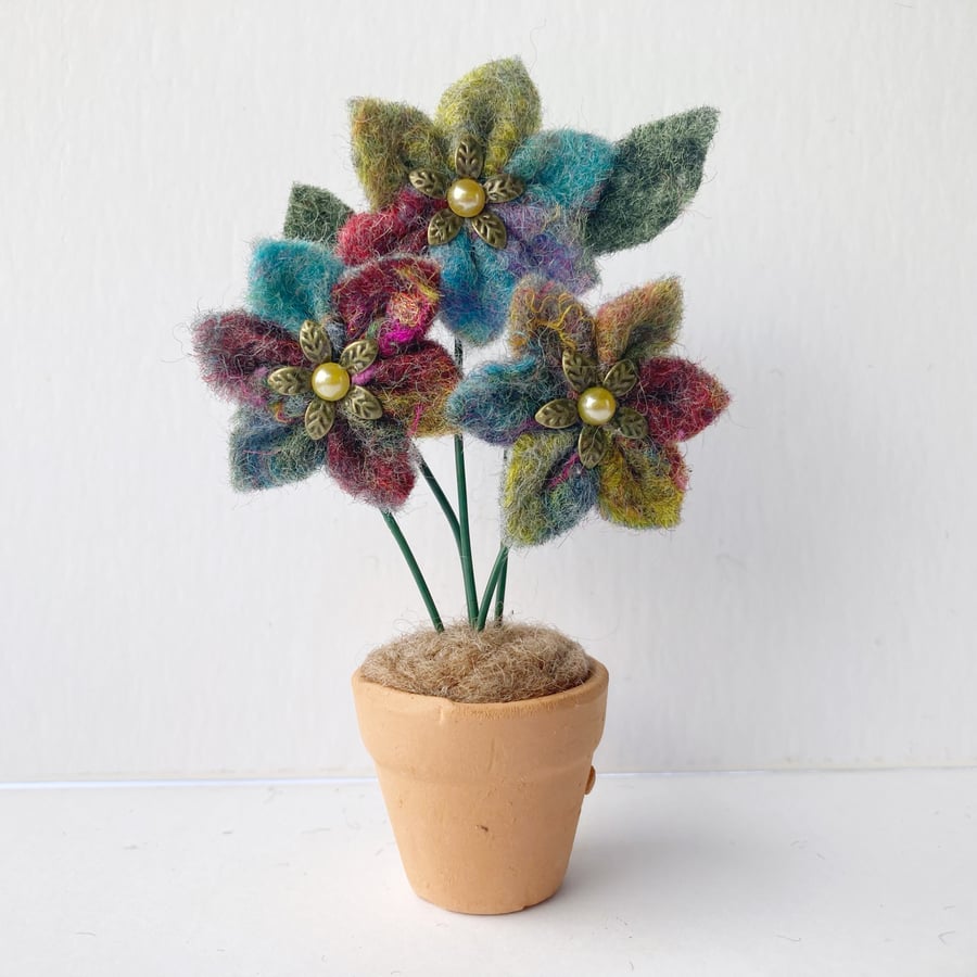 Miniature potted flowers, felted 