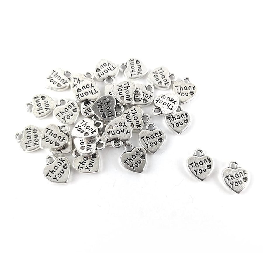 Tibetan Silver Thank You Charms - Antique Silver, 12mm - Pack of 30x - Durable f