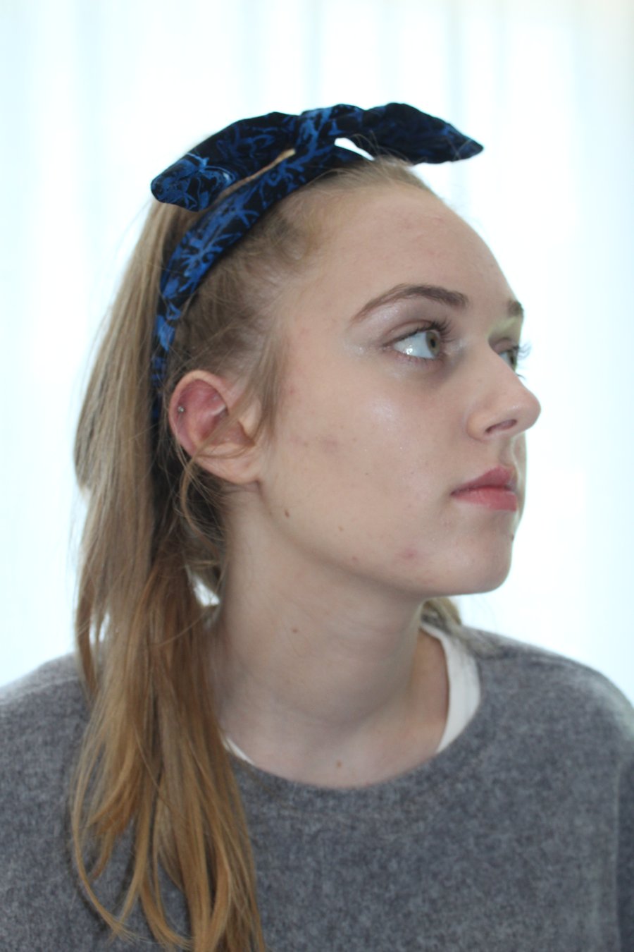 Boho wired head band,hair accessory,wired head bow band,black and blue geo print