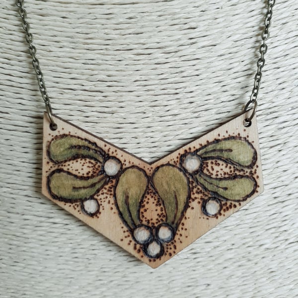 Pyrography mistletoe pendant