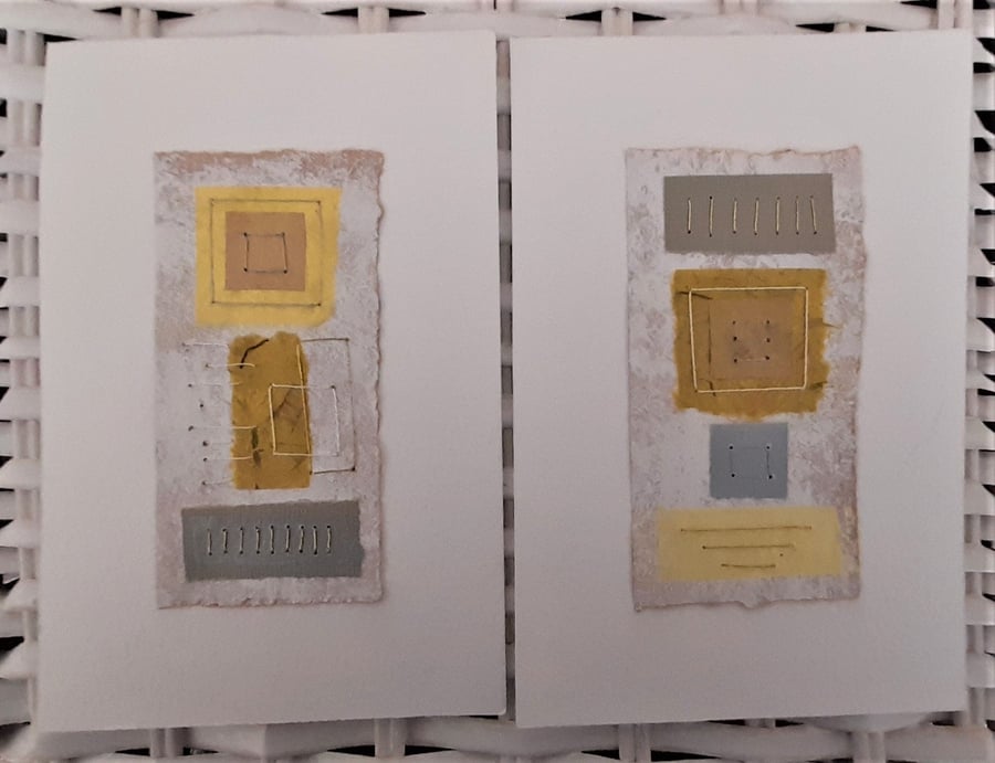 Colourful Combinations Grey Yellow Handstitched Geometric Art Pictures