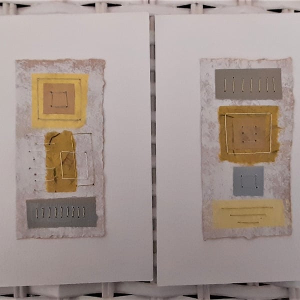 Colourful Combinations Grey Yellow Handstitched Geometric Art Pictures