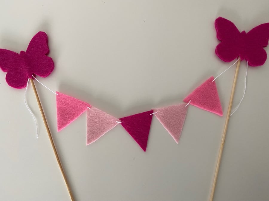 Felt Cake Bunting, Butterfly Cake Topper, Handmade Cake Garland, Rustic Cake Bun