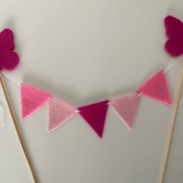 Felt Cake Bunting, Butterfly Cake Topper, Handmade Cake Garland, Rustic Cake Bun