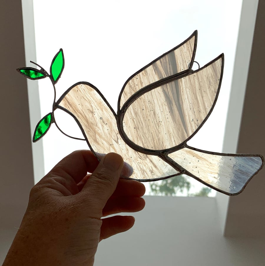 Stained Glass Peace Dove Suncatcher - Handmade Hanging Window Decoration