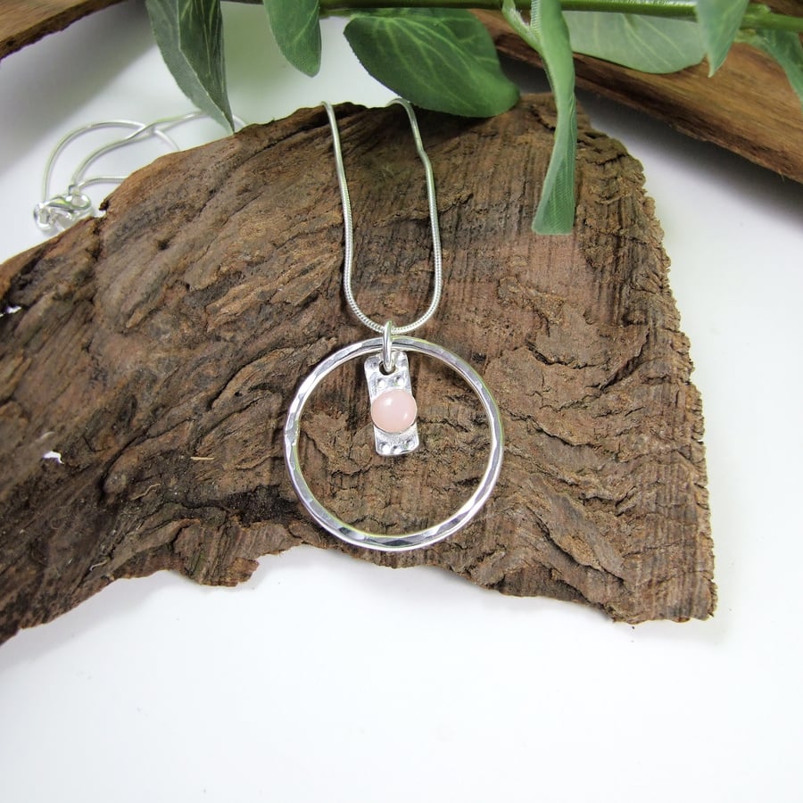 Pink Opal Necklace, Sterling Silver Gemstone Pendant.