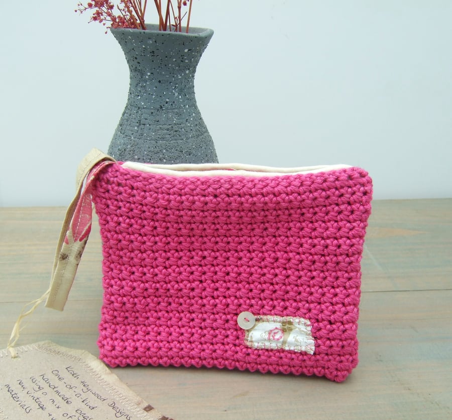 Small Pink Crocheted Cotton Purse