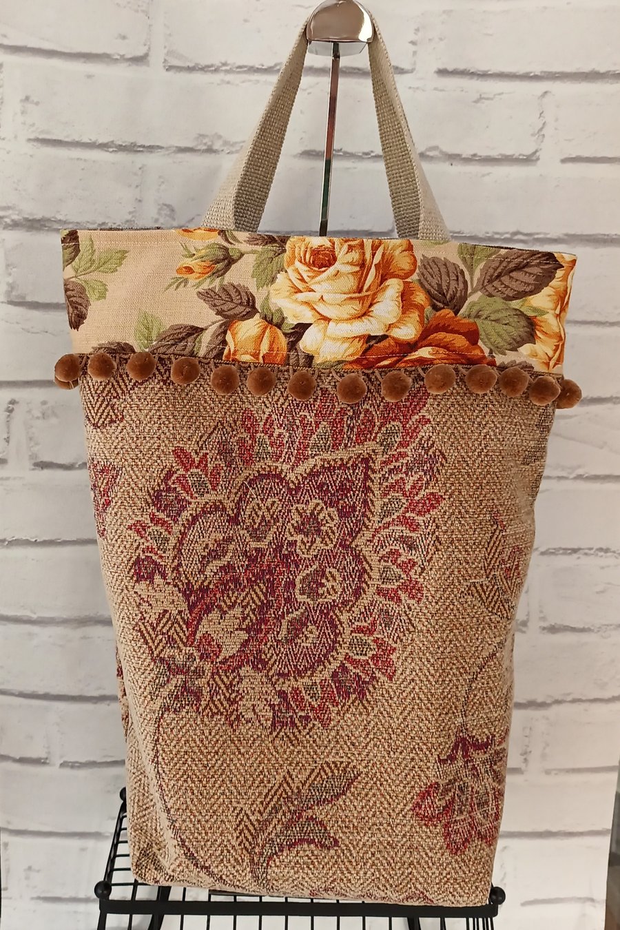 Scrappy patchwork upholstery fabric tote bag,  shopping bag, tote bag, shopping 