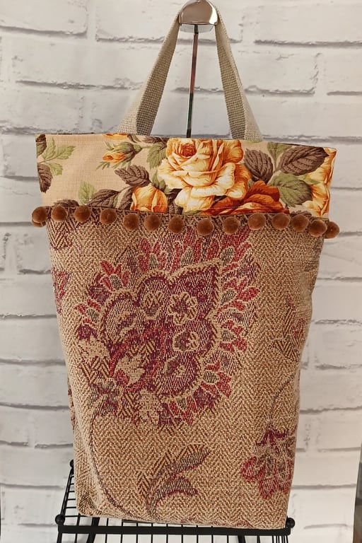 Scrappy patchwork upholstery fabric tote bag,  shopping bag, tote bag, shopping 