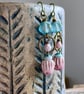 Artisan Ceramic Drop Earrings. Bell Flower Earrings. Aqua & Pink Earrings - Image 3