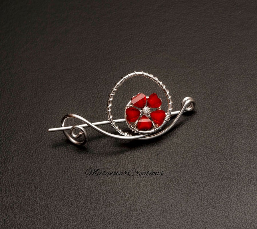 Flower charm Shawl and Sweater pin,Silver wire Shawl Pin,Shawl brooch, 