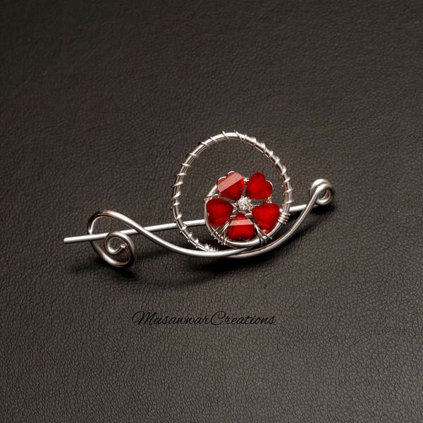 Flower charm Shawl and Sweater pin,Silver wire Shawl Pin,Shawl brooch, 