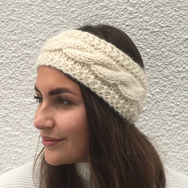 EARWARMERS , headband.' Woodland Walk'  Alpaca, wool blend . Supersoft . Cream