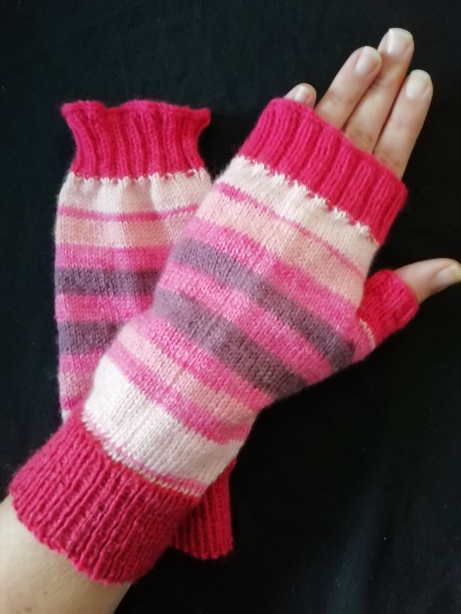 Fingerless Gloves - Hand Knitted, Merino Wool