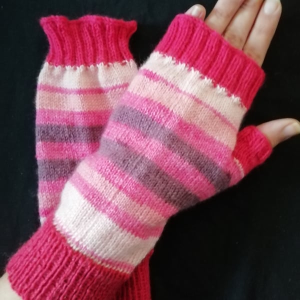 Fingerless Gloves - Hand Knitted, Merino Wool