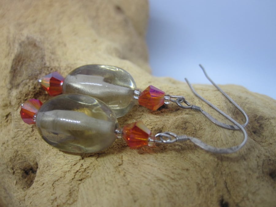 Smokey Quartz and Chinese Crystal Earrings