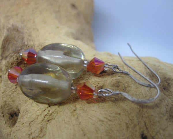 Smokey Quartz and Chinese Crystal Earrings