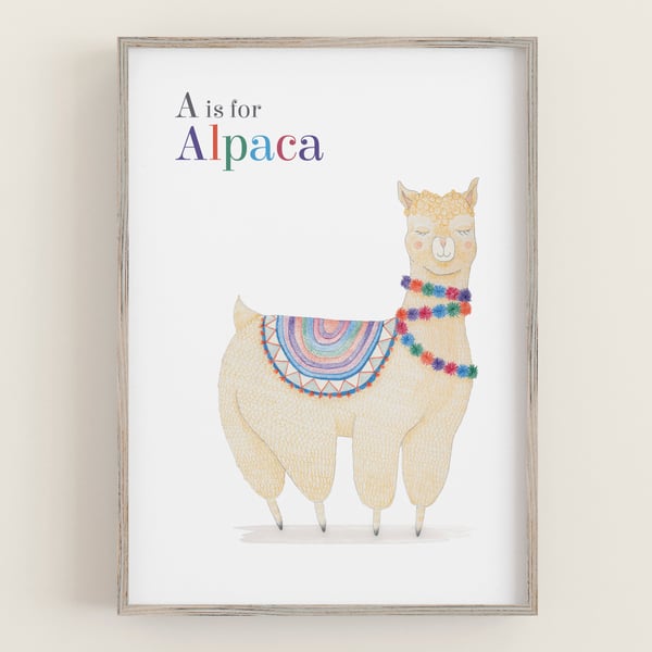 Alpaca children’s illustration print: New baby present, Childs birthday gift