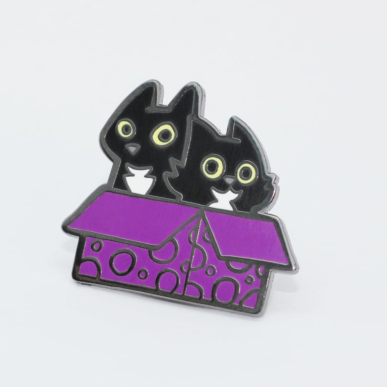 Black cats in present box enamel pin, Cute hard enamel purple badge 
