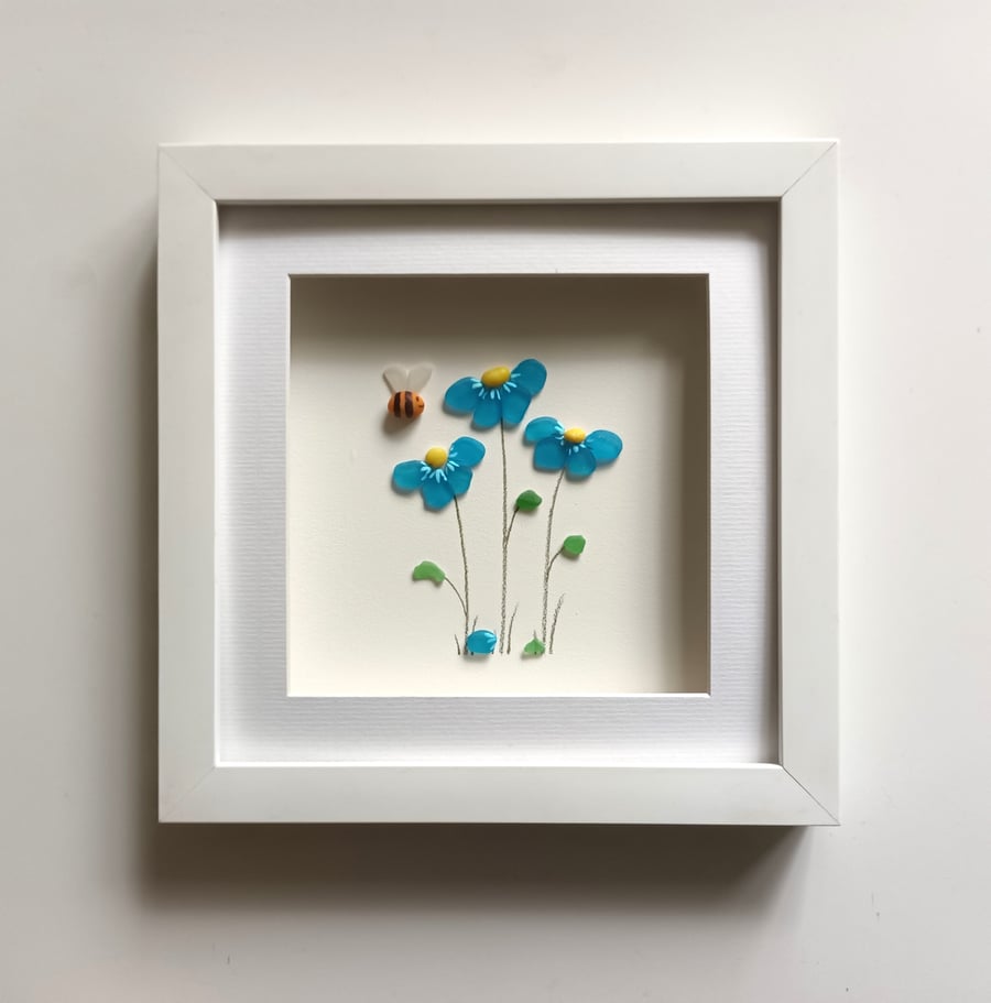 Forget Me Not Flowers, Sea Glass Art, Gifts for Her, Remembrance Floral Wall Art