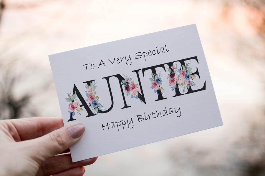 Letter Art Auntie Birthday Card, Card for Auntie, Special Auntie Birthday Card