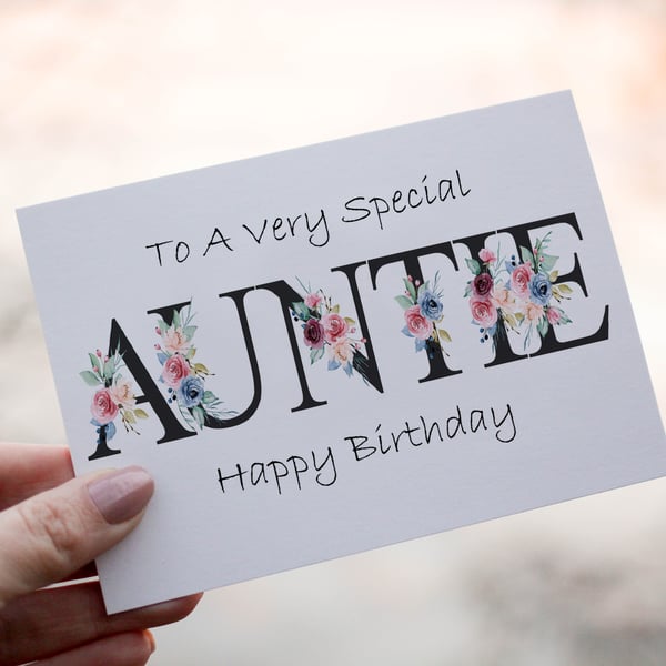 Letter Art Auntie Birthday Card, Card for Auntie, Special Auntie Birthday Card