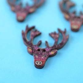 Wooden Stag Buttons Purple 6pk 30x30mm Deer Antlers (STG8)