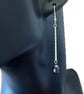 Petrol Blue Stripe Drop Earrings - Handmade, Sterling Silver - Image 1