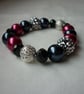 RASPBERRY, DARK GREY, BLACK AND SILVER BRACELET.  819 - Image 3