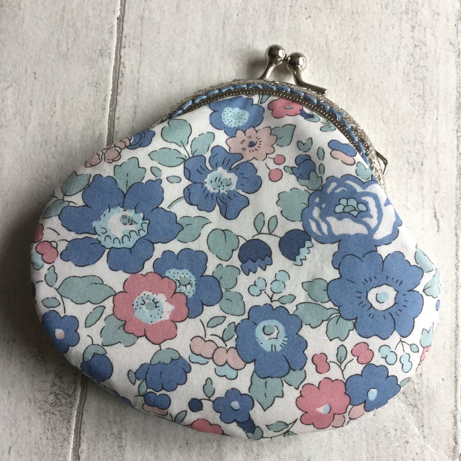 Blue & Pink Floral Liberty Print Clasp Coin Purse 