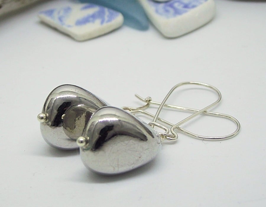 Silver glass nugget bead earrings