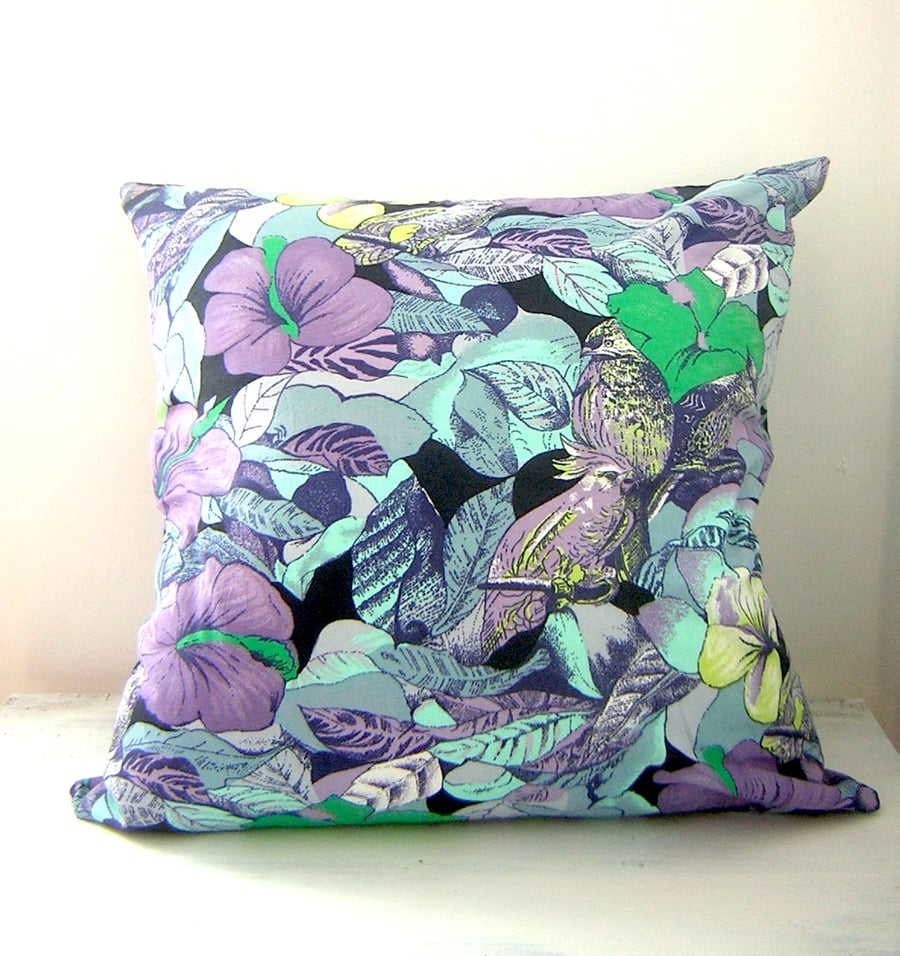Hibiscus Floral & Parakeet Birds Tropical Print Cushion Cover