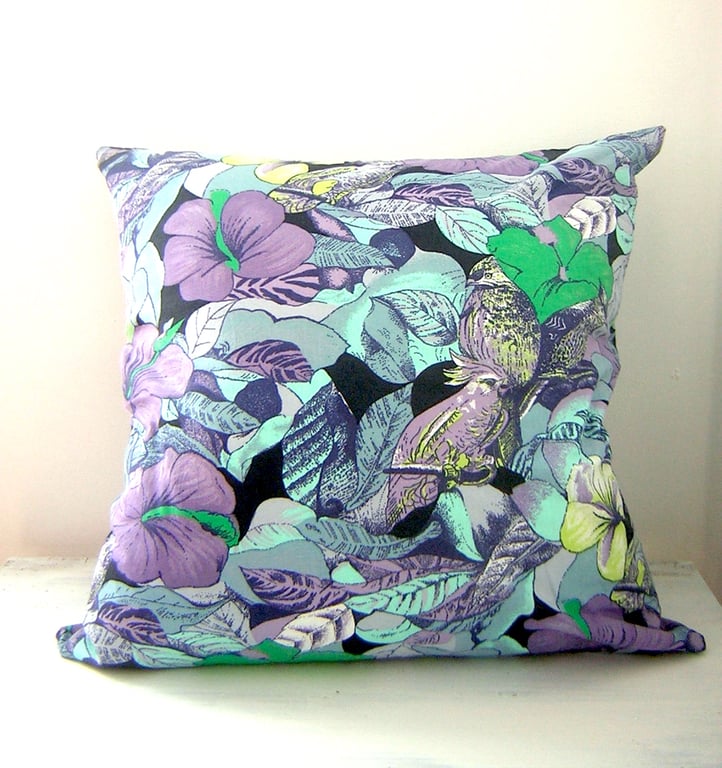Hibiscus Floral & Parakeet Birds Tropical Print Cushion Cover