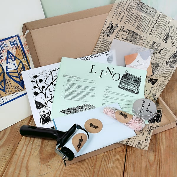 Beginners Linocut Starter Kit, craft printing DIY kit, choose your own colour