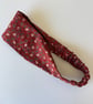 Cotton wide flat headband, yoga headband, wine and cream floral print